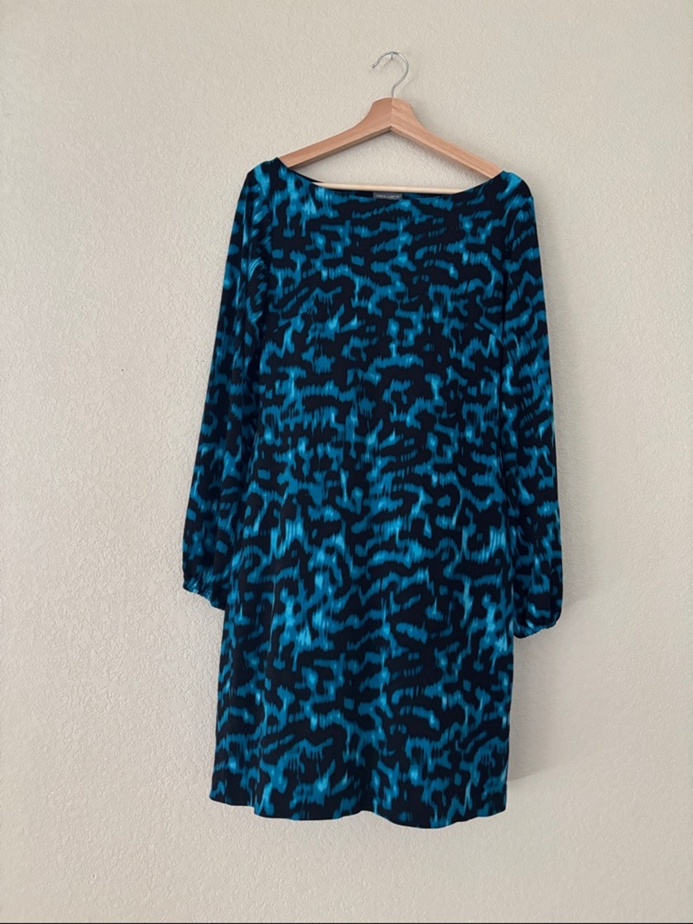 Vince Camuto Teal and Black Long Sleeve Stretch Sheath Dress